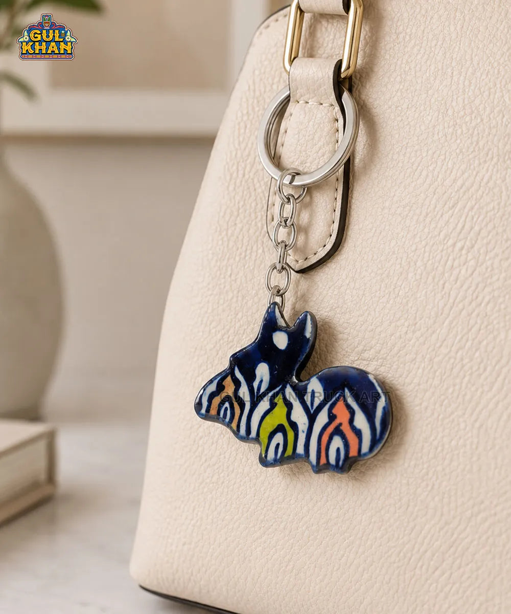 Multani Blue Pottery Rabbit-Shaped Ceramic Keychain