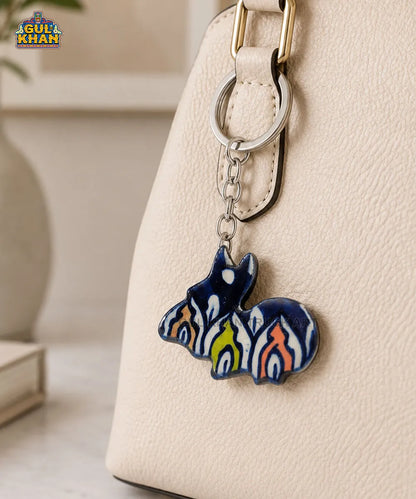 Multani Blue Pottery Rabbit-Shaped Ceramic Keychain