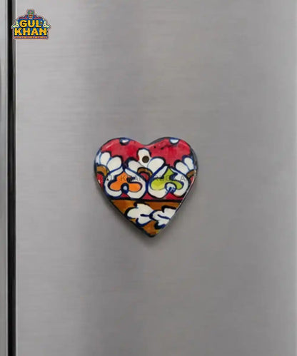Multani Blue Pottery Heart-Shaped Floral Ceramic Magnet