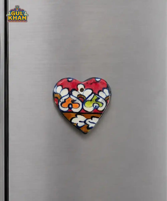 Multani Blue Pottery Heart-Shaped Floral Ceramic Magnet