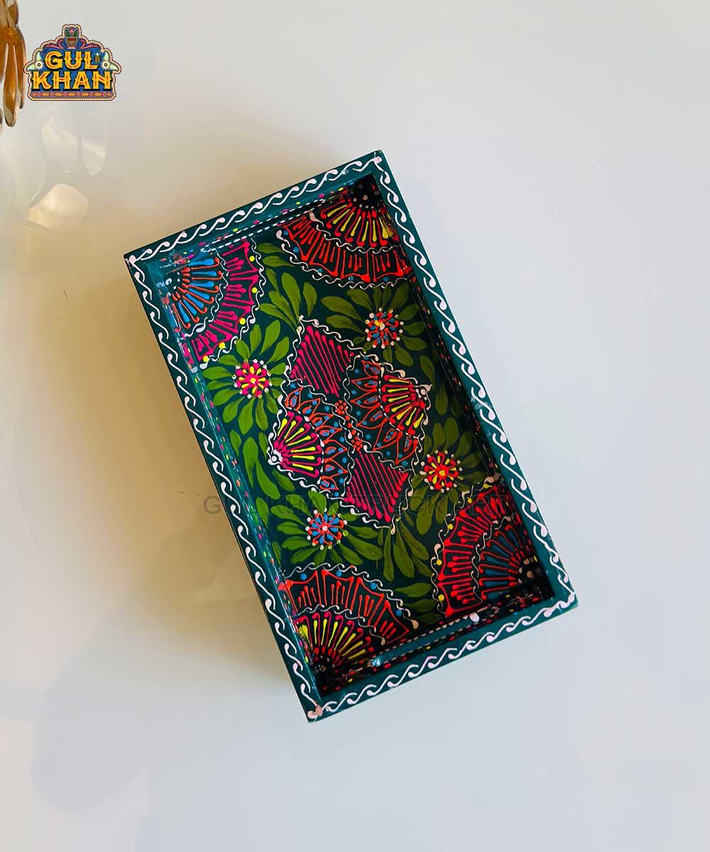 Green & Red Floral Motif Cone Truck Art Tray (Handpainted) - Gul Khan Truck Art