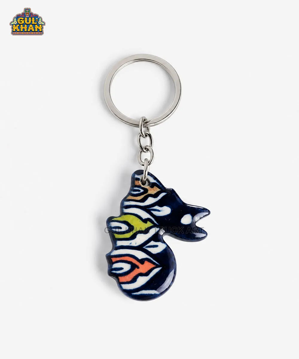 Multani Blue Pottery Rabbit-Shaped Ceramic Keychain