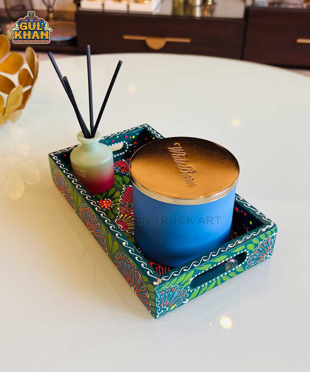 Green & Red Floral Motif Cone Truck Art Tray (Handpainted) - Gul Khan Truck Art