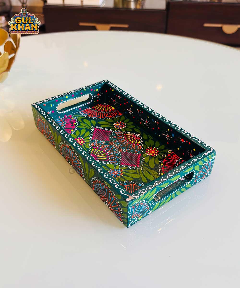 Green & Red Floral Motif Cone Truck Art Tray (Handpainted) - Gul Khan Truck Art