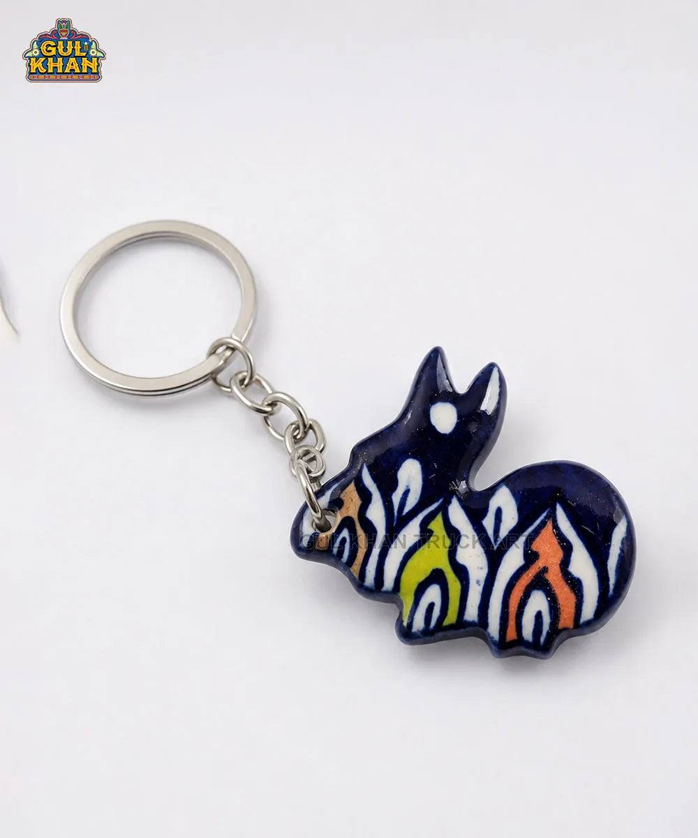 Multani Blue Pottery Rabbit-Shaped Ceramic Keychain