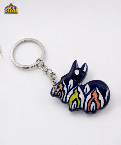 Multani Blue Pottery Rabbit-Shaped Ceramic Keychain