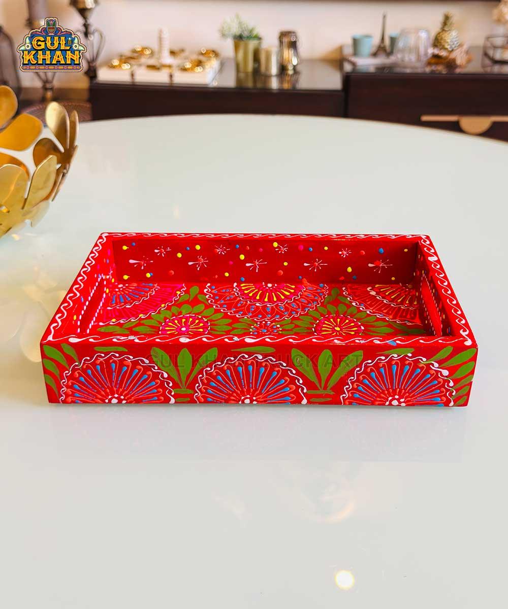 Red & Green Floral Motif Cone Truck Art Tray (Handpainted) - Gul Khan Truck Art