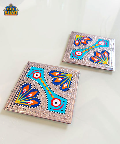 Turquoise Floral Chamakpatti Coaster