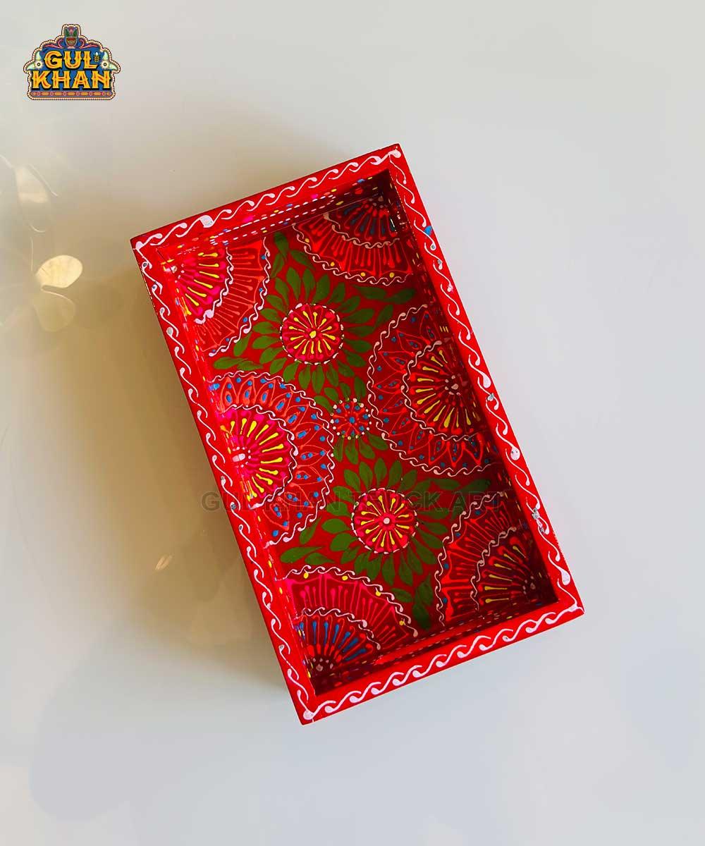 Red & Green Floral Motif Cone Truck Art Tray (Handpainted)