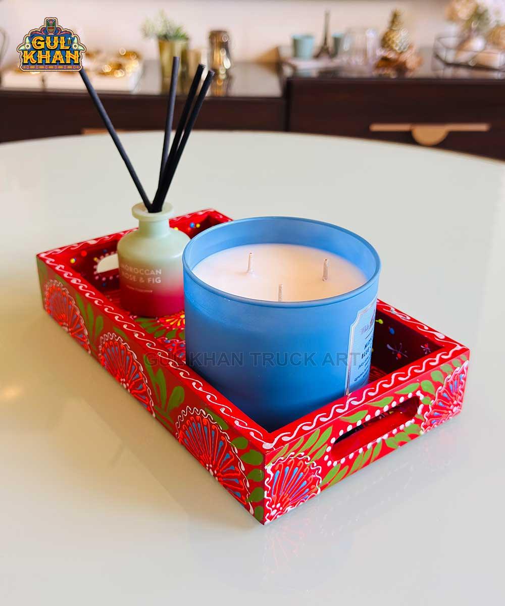 Red & Green Floral Motif Cone Truck Art Tray (Handpainted) - Gul Khan Truck Art