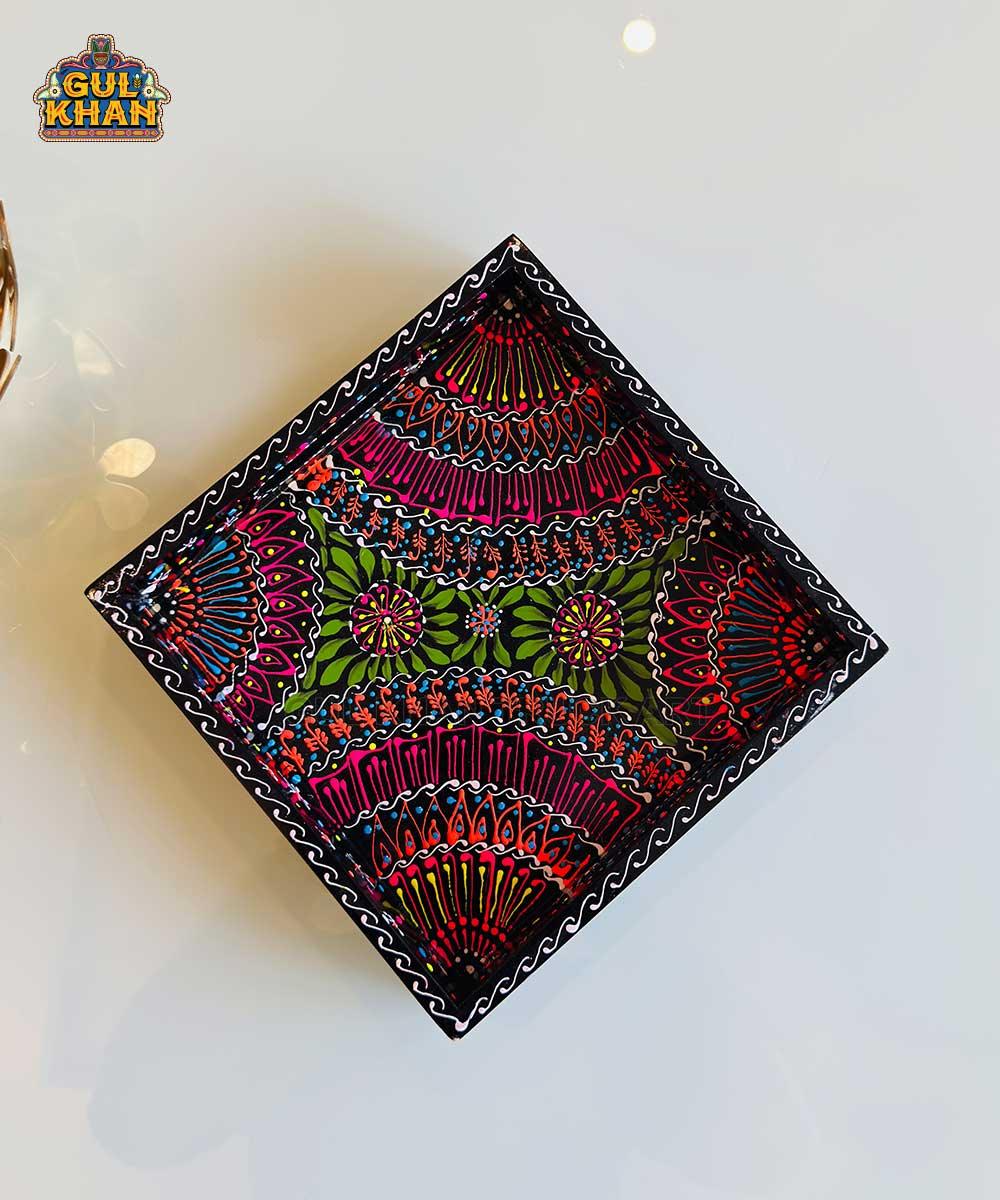 Black & Green Floral Motif Cone Truck Art Tray (Handpainted)