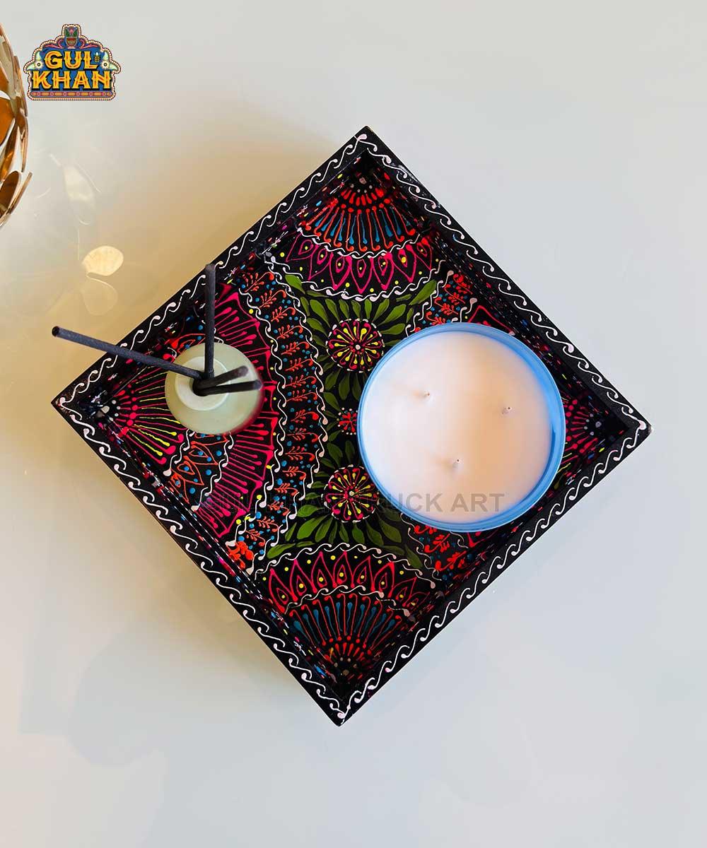 Black & Green Floral Motif Cone Truck Art Tray (Handpainted) - Gul Khan Truck Art