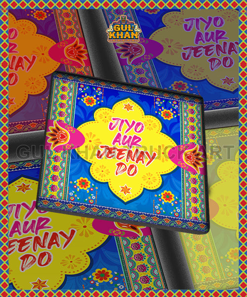 Yellow & Blue Jio Or Jeeny Do Printed Coaster Design - Gul Khan Truck Art
