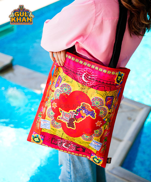 Red Pakistan Map Truck Art Tote Bag