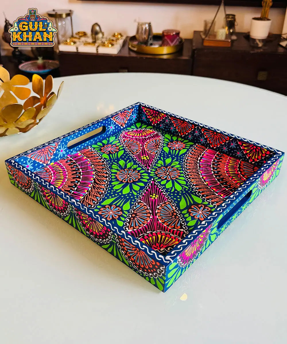 Navy Blue Cone Truck Art Tray (Handpainted) - Gul Khan Truck Art