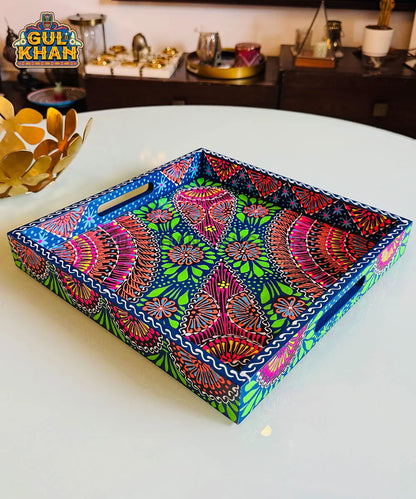 Navy Blue Cone Truck Art Tray (Handpainted) - Gul Khan Truck Art