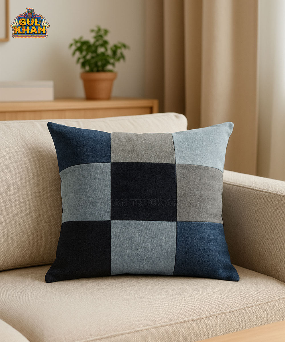 Denim Patchwork Cushion Cover - Gul Khan Truck Art