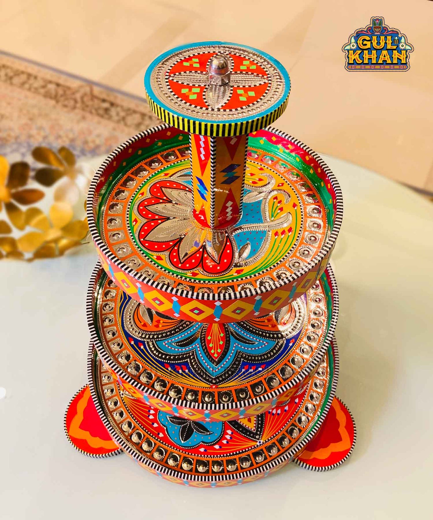 3 Tier Serving Tray (Handmade) - 02 - Gul Khan Truck Art