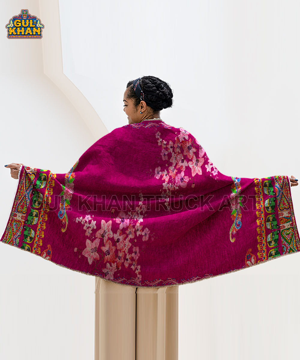 Pink Motif Printed Truck Art Shawls
