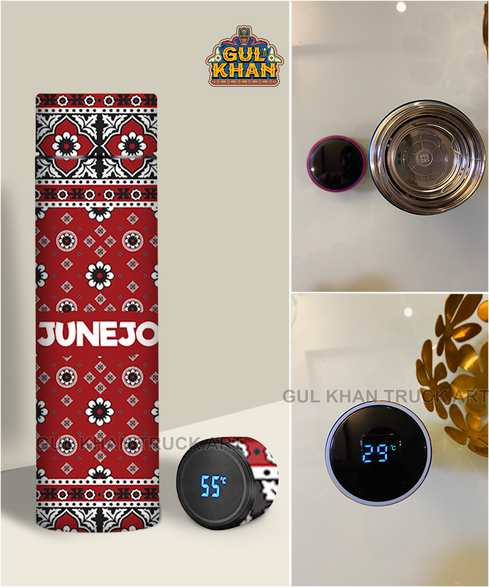 Printed Travel Bottle Customized Ajrak White Design - Gul Khan Truck Art