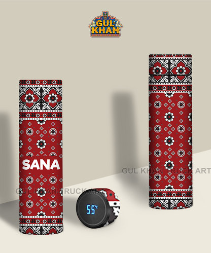 Printed Travel Bottle Customized Ajrak White Design - Gul Khan Truck Art
