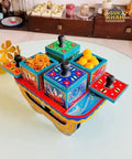 Blue and Yellow Box Partition Thaila (Tray with Moving Wheels) - Gul Khan Truck Art