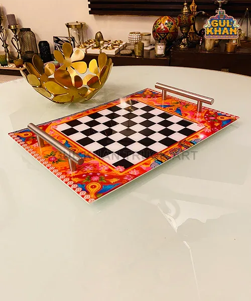 Acrylic Chess Tray (With Steel Handle) 005 - Gul Khan Truck Art
