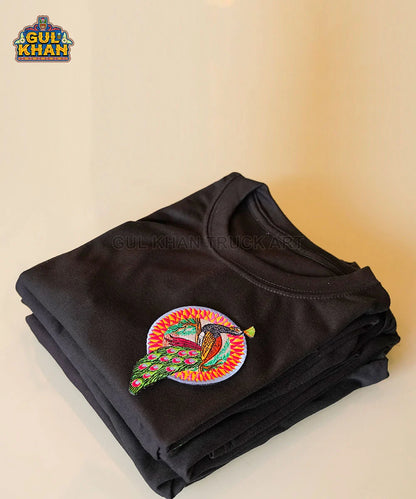 Peacock Embroidered Monogram T-Shirt - Gul Khan Truck Art