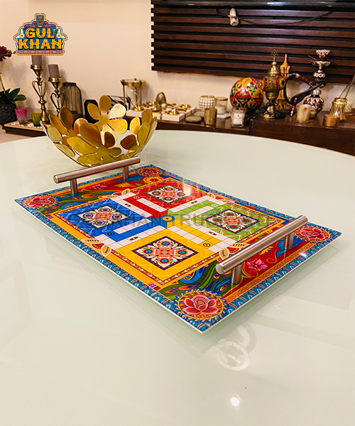 Acrylic Ludo Tray (With Steel Handle) 004 - Gul Khan Truck Art