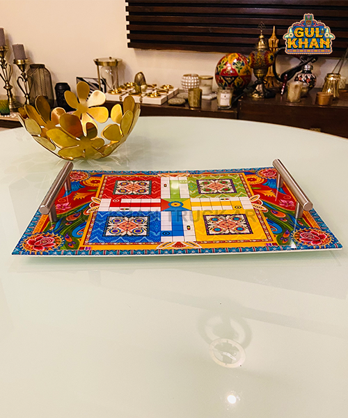 Acrylic Ludo Tray (With Steel Handle) 004