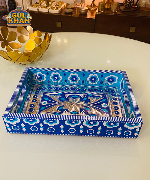Chamakpatti Tray Blue Pottery (Mini) 0040 - Gul Khan Truck Art