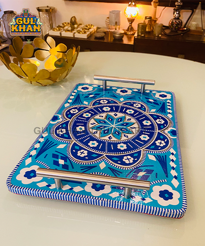 ChamakpattiTrayBluePottery_StainlessSteelHandle_2 - Gul Khan Truck Art