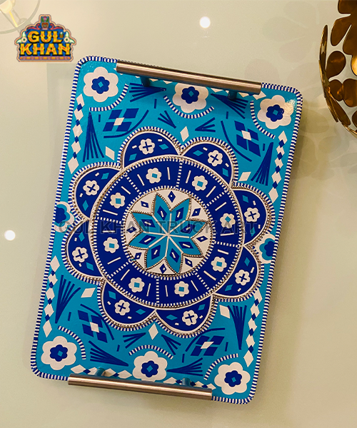 Chamakpatti Tray Blue Pottery (Stainless Steel Handle)